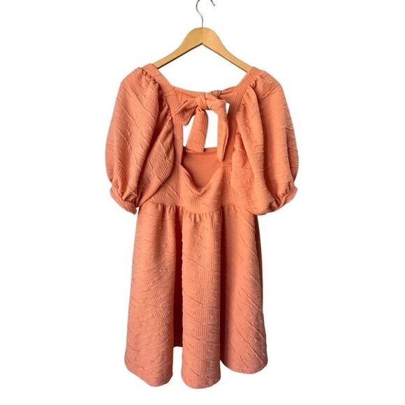 Free People Babydoll Puff Sleeves Violet Mini Dress In Grapefruit/Coral Size M - Picture 5 of 11